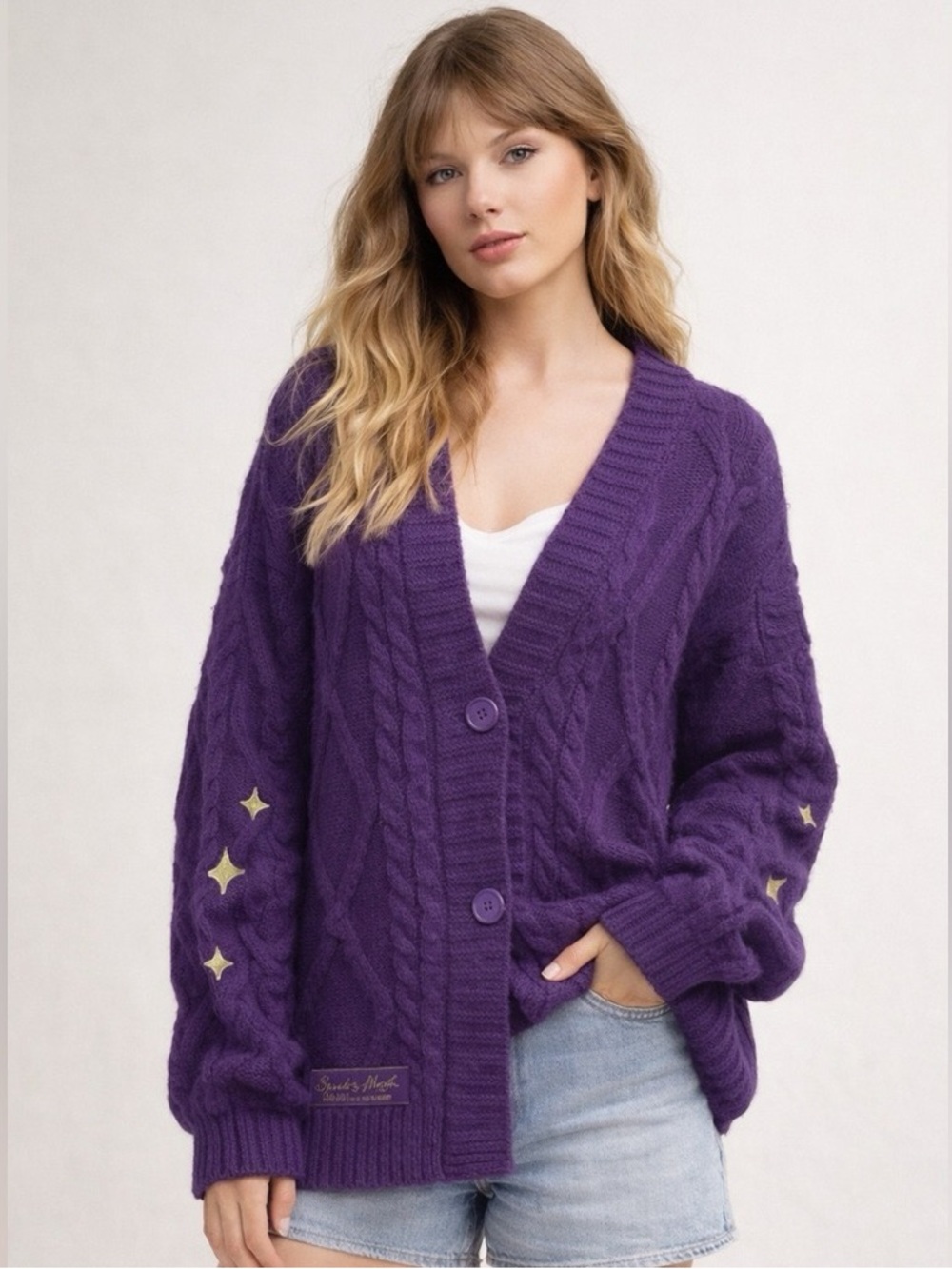 Taylor Swift Deep Purple Cable Knit Star-Sleeve Cardigan XL / 2XL
